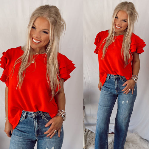 Empowered Ruffle Sleeve Blouse- Red