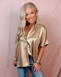 Glow Getter Collared Button Up Blouse - Gold