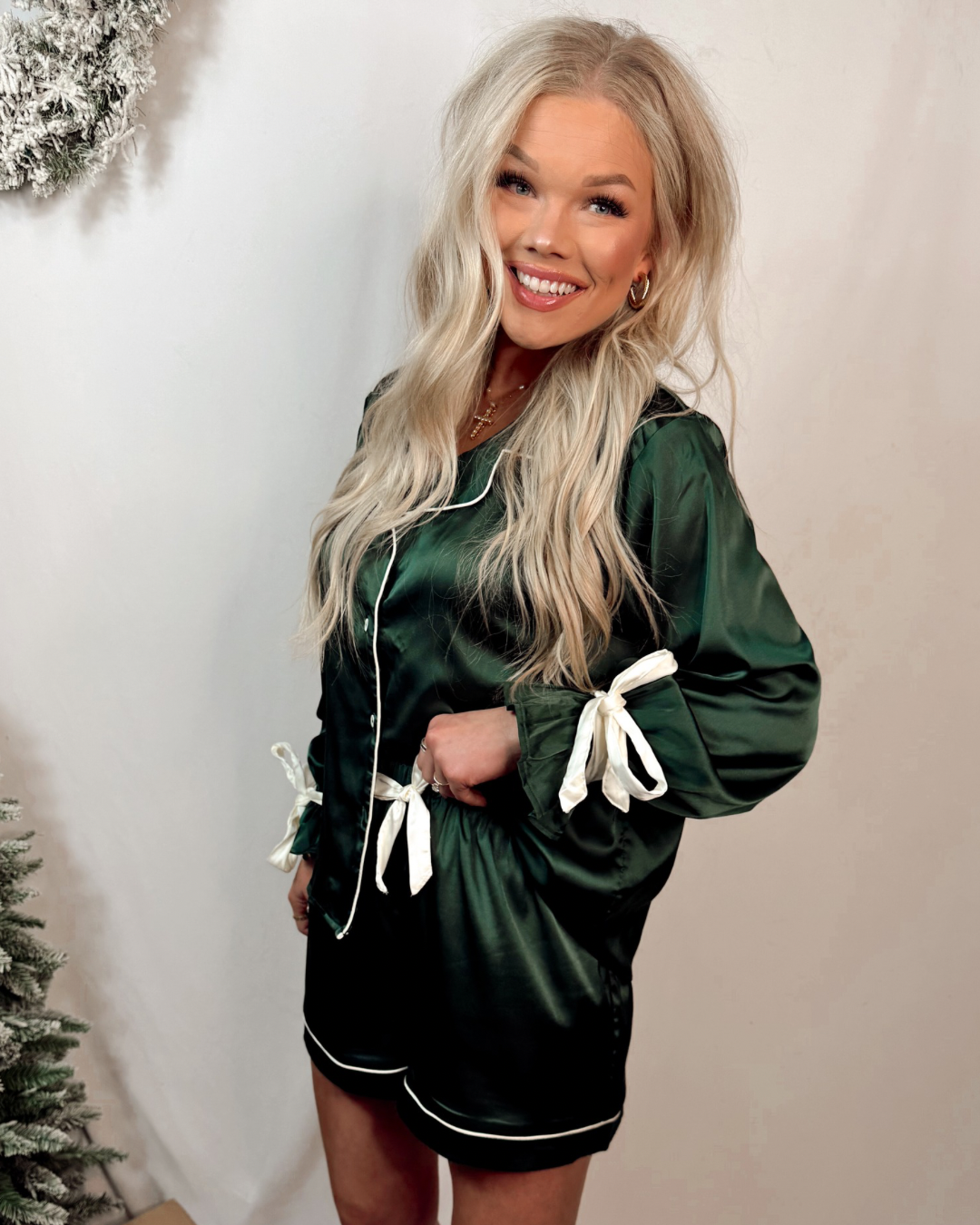 Ribbon & Rest Satin Sleep Shorts + Top Pajamas SET