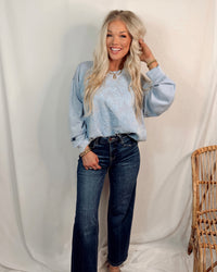 Countryside Blooms Two-Toned Floral Embroidered Knit Sweatshirt / Top