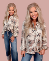 All That Glitters Floral Peasant Top with Gold Speckled Details