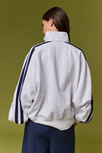 Varsity Grey Collared Contrast Stiped Pullover Sweatshirt
