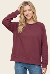 Cozy Season Long Sleeve Crew Neck Knit Pullover - Burgundy