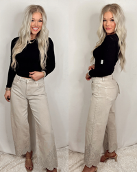 Lady May Lace Embroidered Hem Crop Jeans
