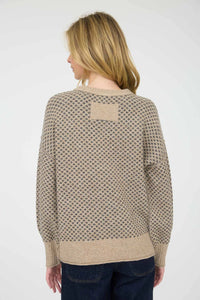 Mini Jacquard Crew Neck Long Sleeve Knit Sweater