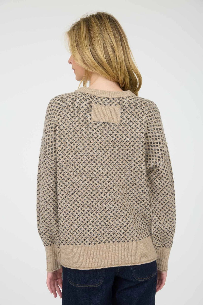 Mini Jacquard Crew Neck Long Sleeve Knit Sweater