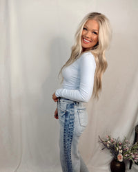 On Repeat Ribbed Long Sleeve Basic Top - Halogen Blue
