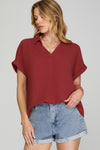 Season To Season Staple Collared Blouse - Red Brick