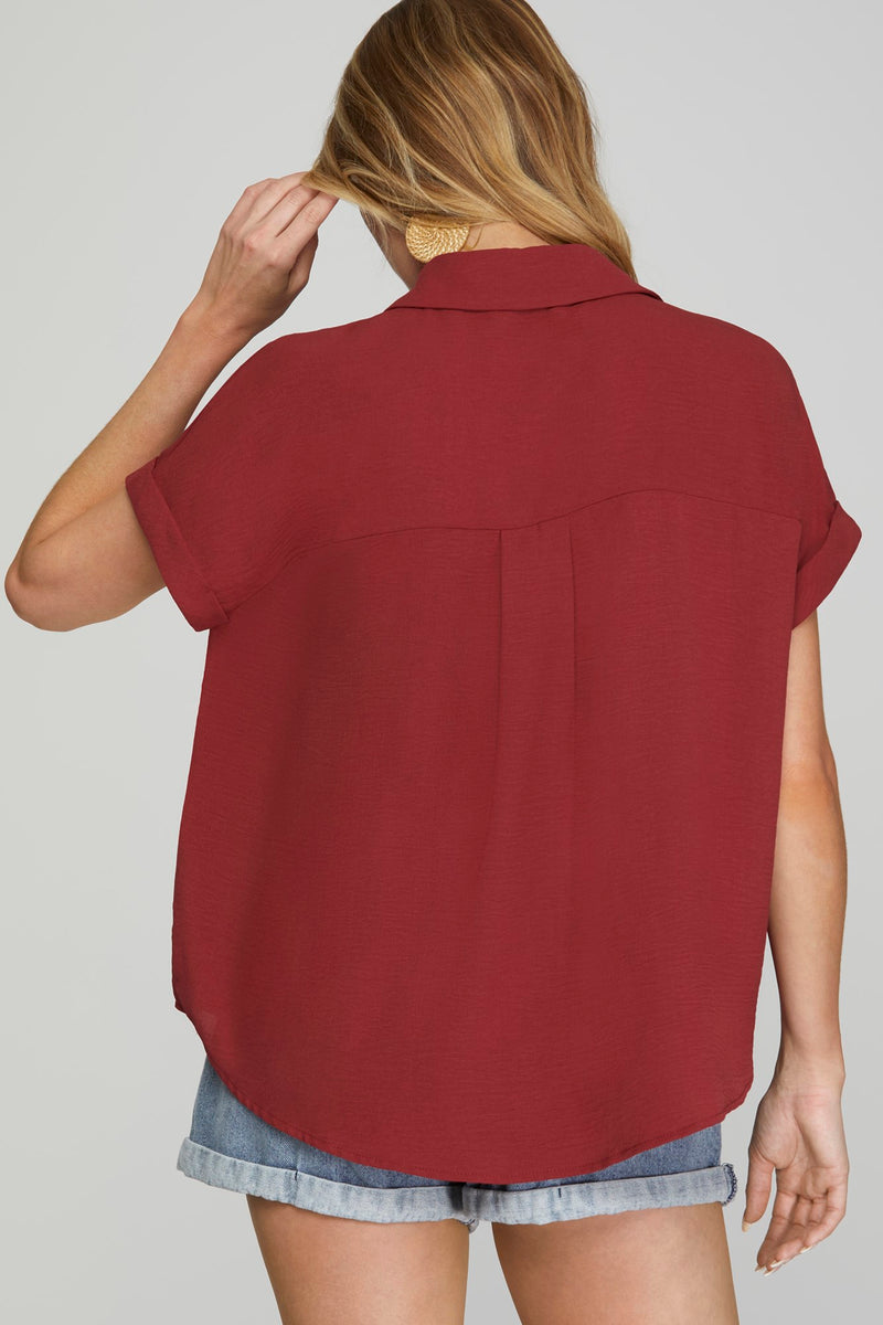Season To Season Staple Collared Blouse - Red Brick