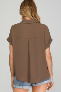 On the Daily Short Sleeve Basic Blouse - Mocha