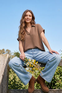 On the Daily Short Sleeve Basic Blouse - Mocha