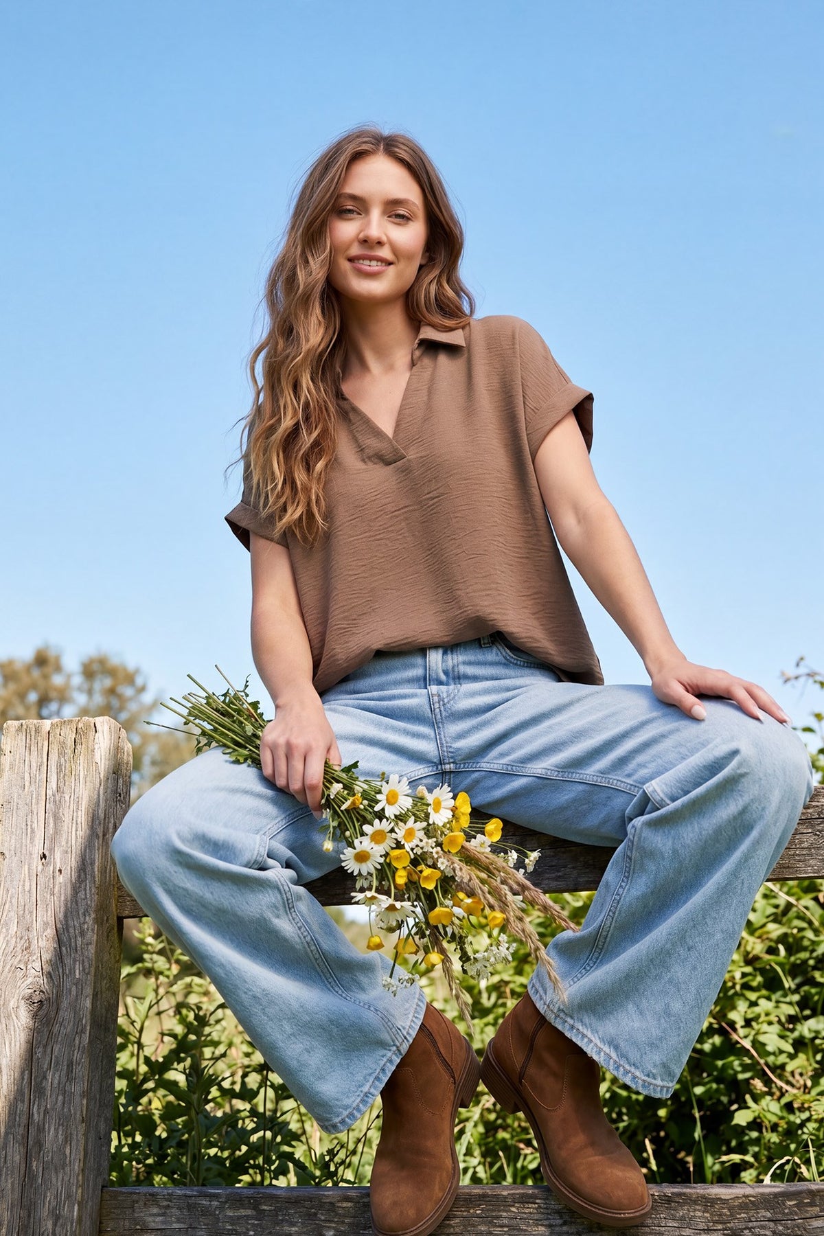 On the Daily Short Sleeve Basic Blouse - Mocha
