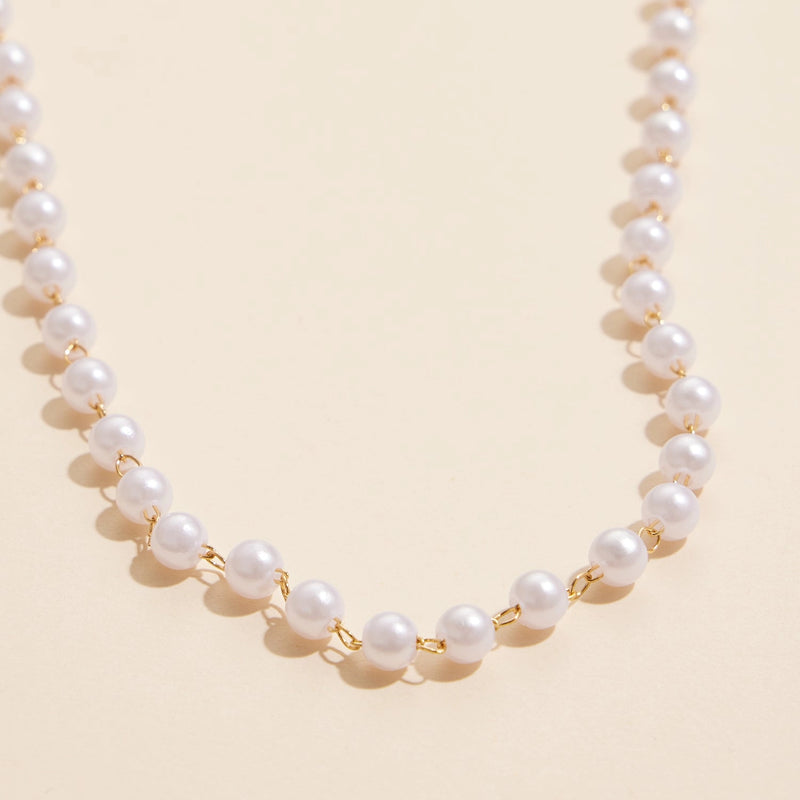 Classic Elegance 18K Gold Dipped Pearl Gold Link Necklace