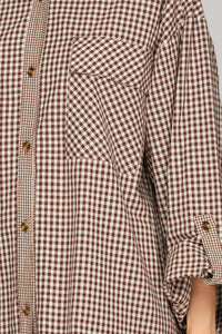 Rebecca Woven Plaid Rolled Sleeve Button Up Blouse