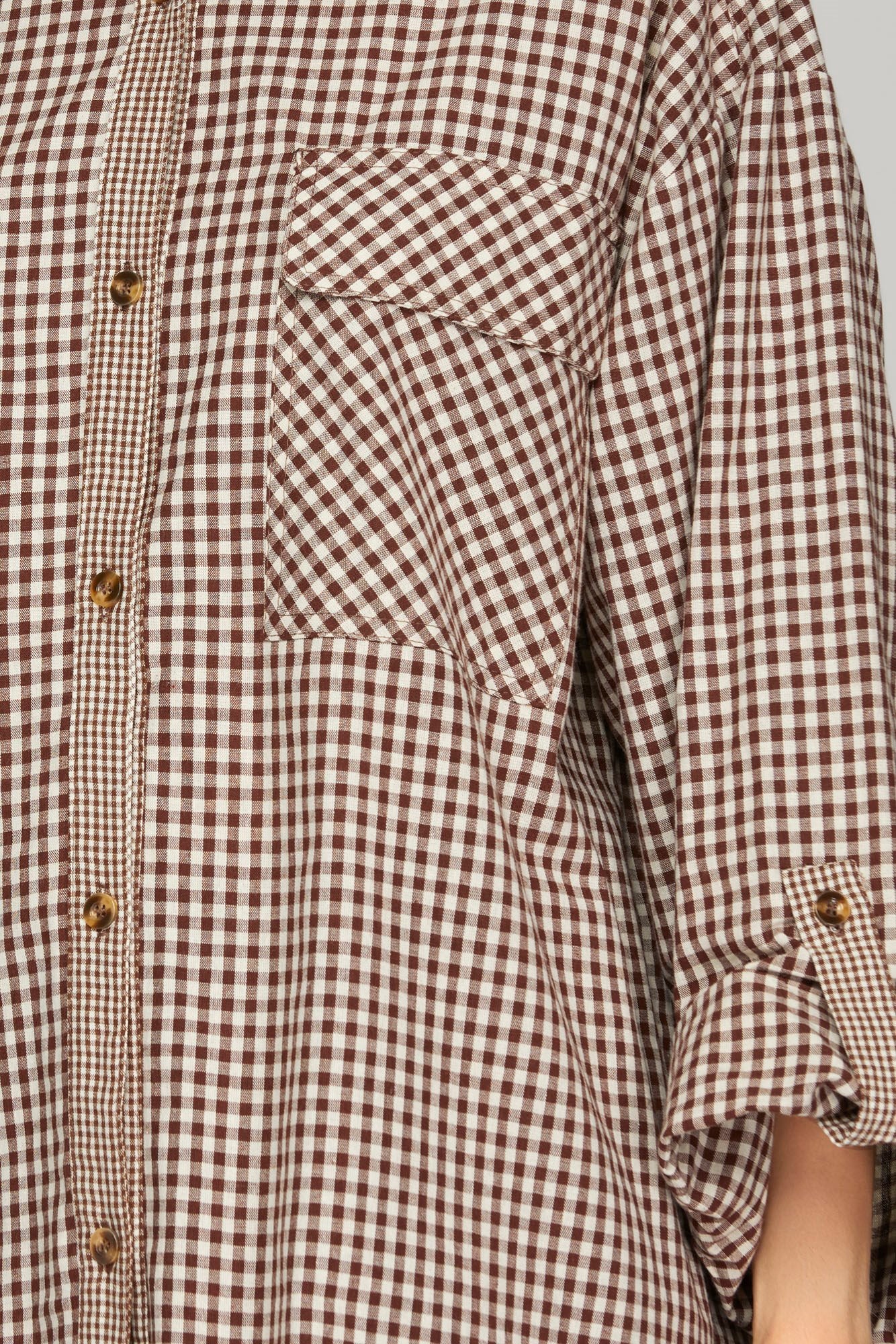 Rebecca Woven Plaid Rolled Sleeve Button Up Blouse