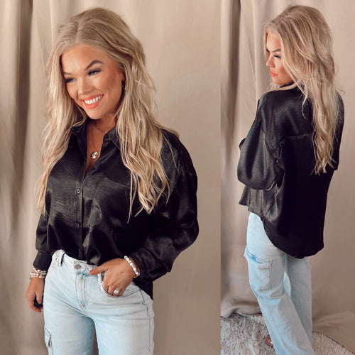 Busy Babe Satin Button Up Blouse