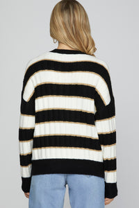 Stardust Stripes Knit Sweater With Sparkling Gold Detail