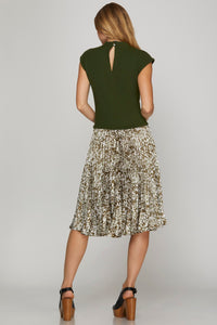 Wild Willows Olive Pleated Contrast Dress