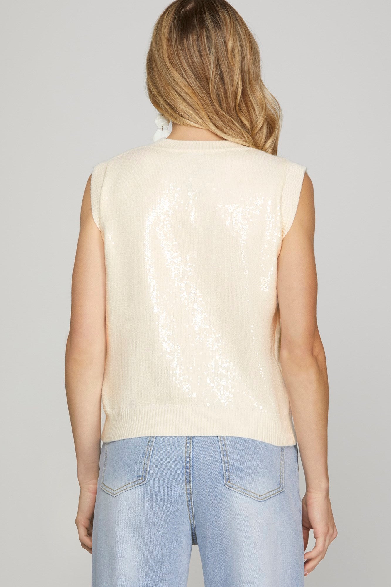 Snow Glow Sequined Sleeveless Knit Top