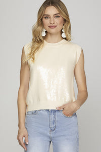 Snow Glow Sequined Sleeveless Knit Top
