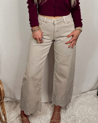 Lady May Lace Embroidered Hem Crop Jeans