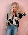 Ivory Noir Floral Printed Top - Black