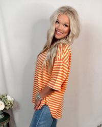 Golden Hour Oversized Striped Top - Coral/Yellow