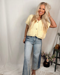 Wynona Woven Knit Button Up Blouse in Light Yellow