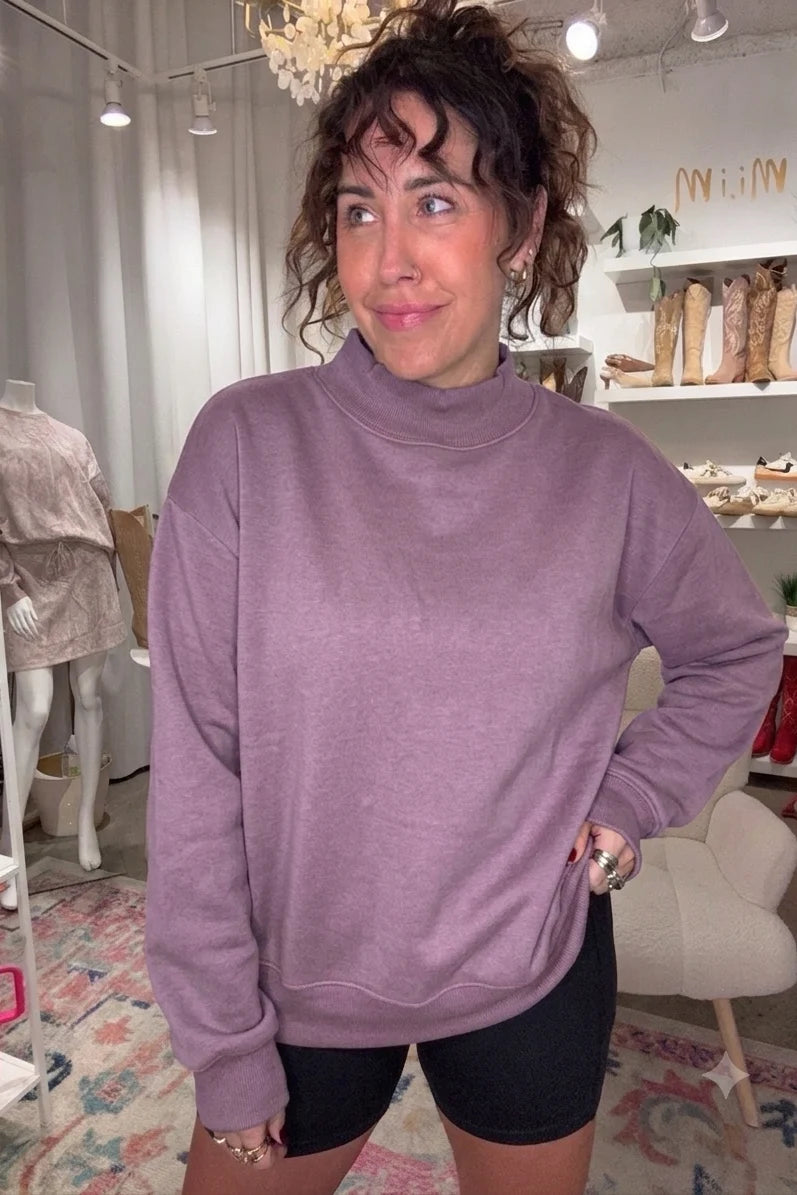 Modern Comfort Everyday Mock Neck Sweatshirt in Plum