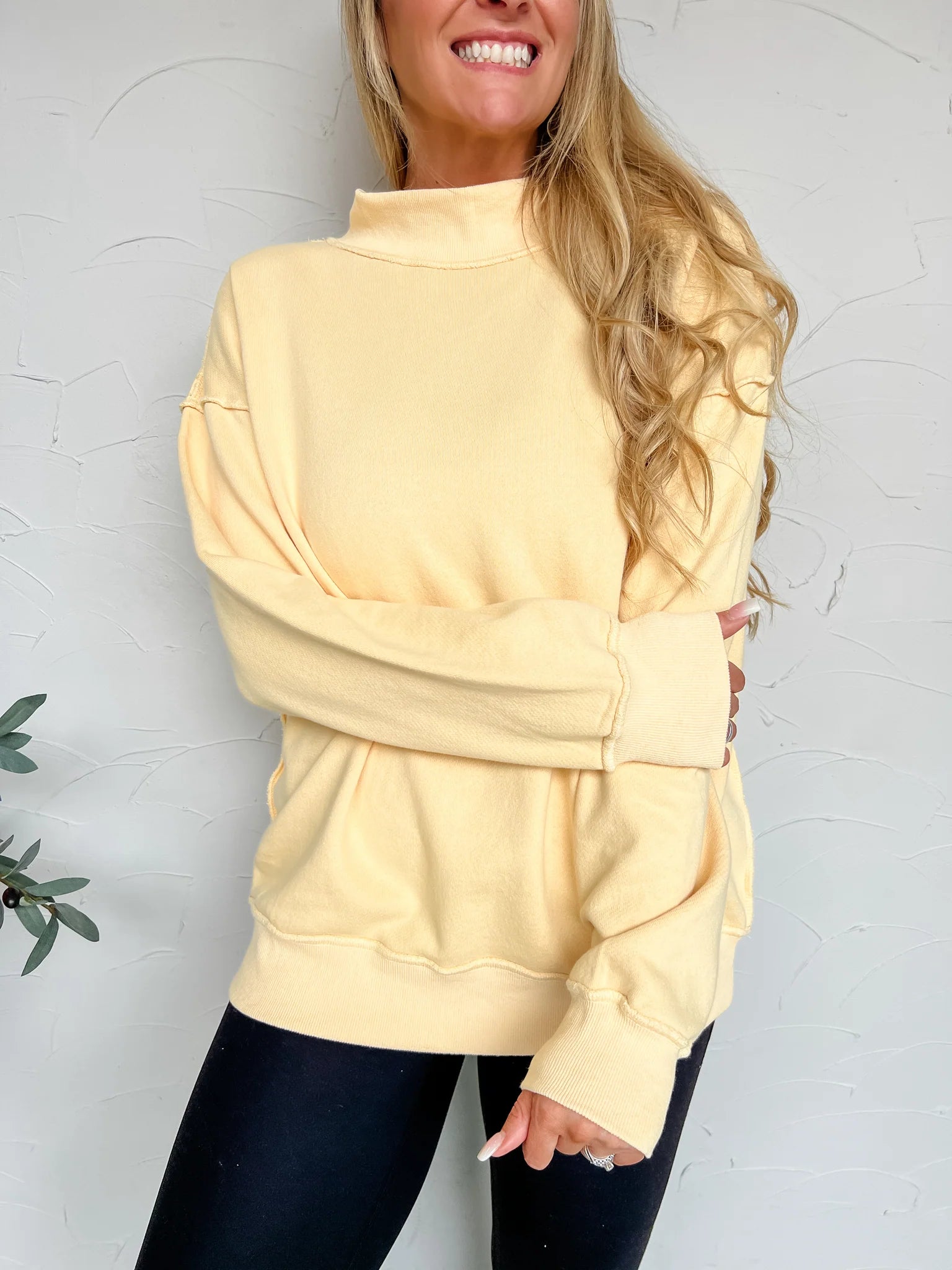 Montauk Mock Neck Oversized Sweatshirt in Yellow