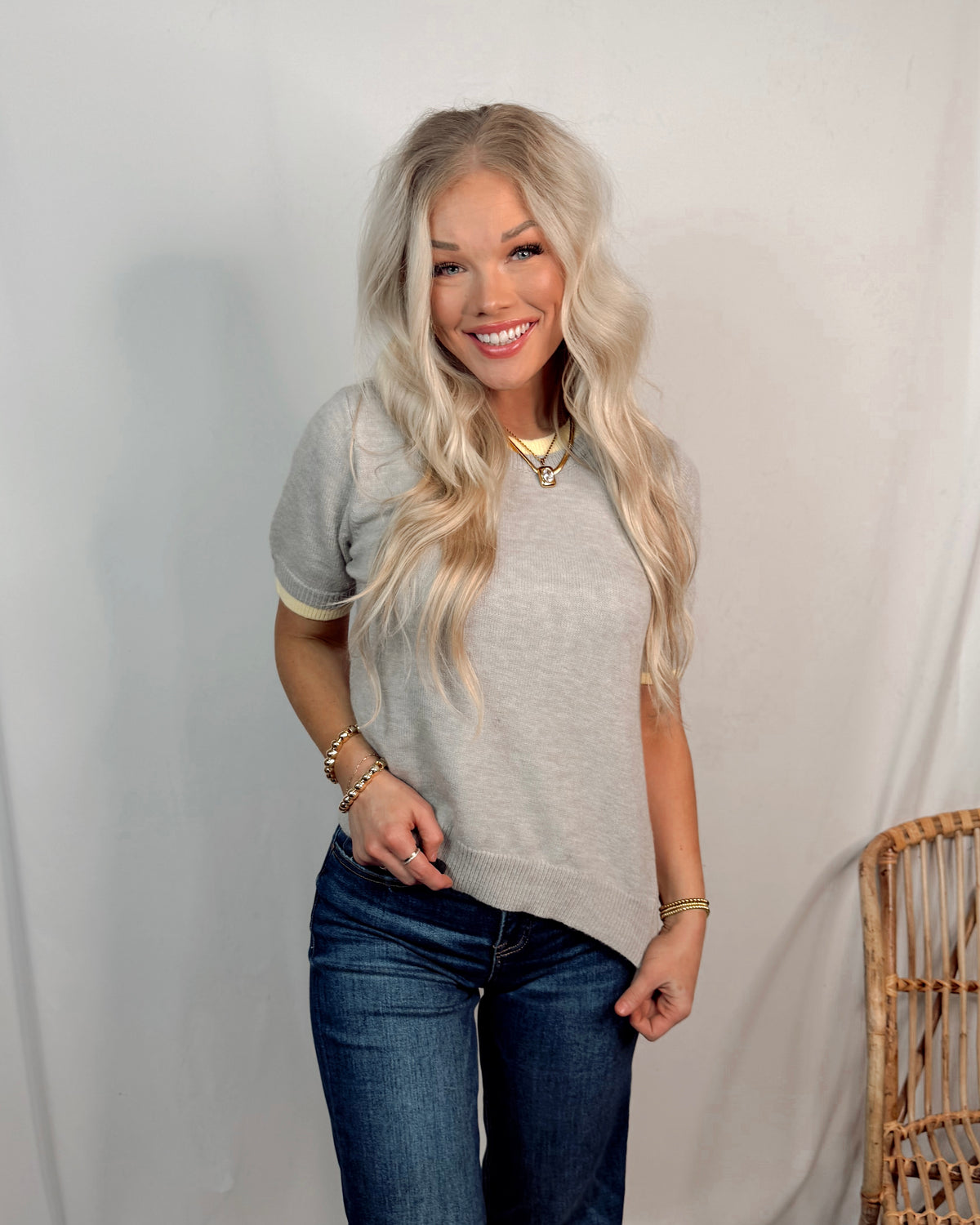 Sunshine On A Cloudy Day Contrast Trim Knit Top