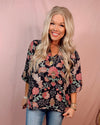 Moonlit Florals Printed Top - Black