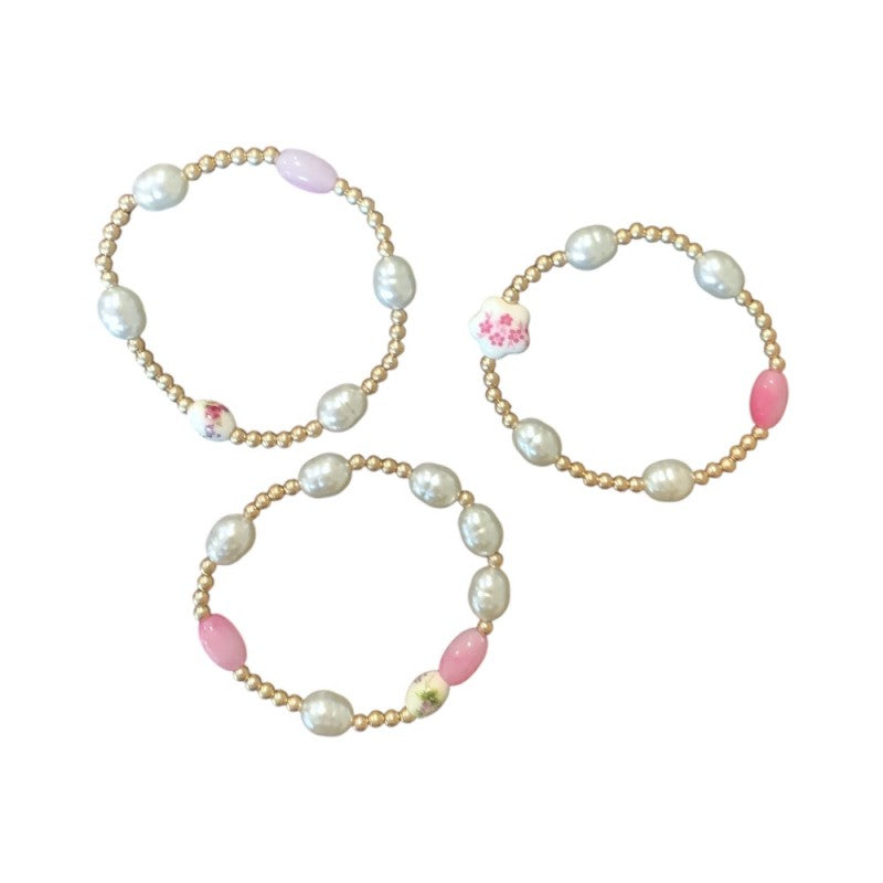 Petals and Pearls Assorted Beaded Stretchy Bracelet Set of 3