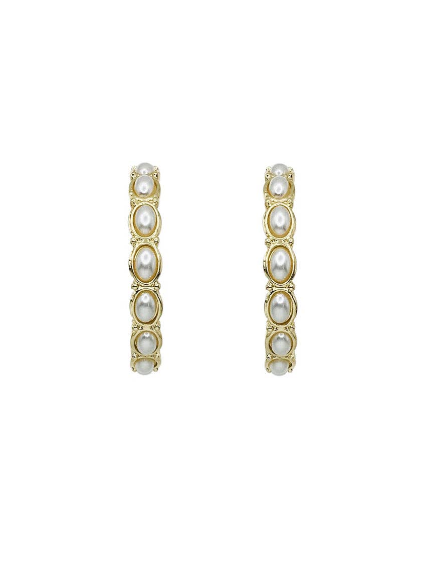 Golden Hour Pearl Embellished Gold 2" Hoop Earrings