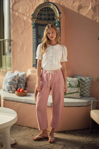 Cherry Gelato Striped Drawstring Barrel Pants - Red