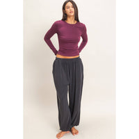 Comfortably Cool Everyday Crew Neck Long Sleeve Top in Maroon