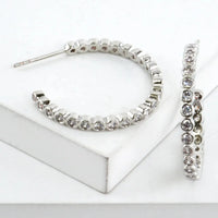 Round Silver Pave Cubic Zirconia Hoop Earrings