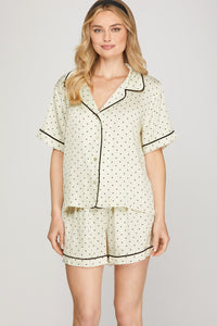 Sweet Dreams Satin Polka Dot Printed Shorts + Top Pajamas SET
