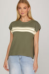 Simply Sleek Stripe Knit Top - Olive