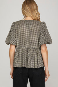 Charmed in Check Velvet Embroidered Gingham Top - Black