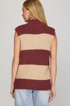 Mulled Merlot Striped Knit Sweater Vest / Top - Burgundy