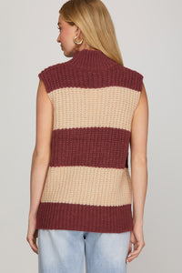 Mulled Merlot Striped Knit Sweater Vest / Top - Burgundy