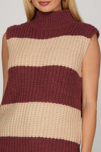 Mulled Merlot Striped Knit Sweater Vest / Top - Burgundy