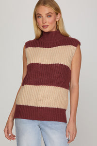Mulled Merlot Striped Knit Sweater Vest / Top - Burgundy