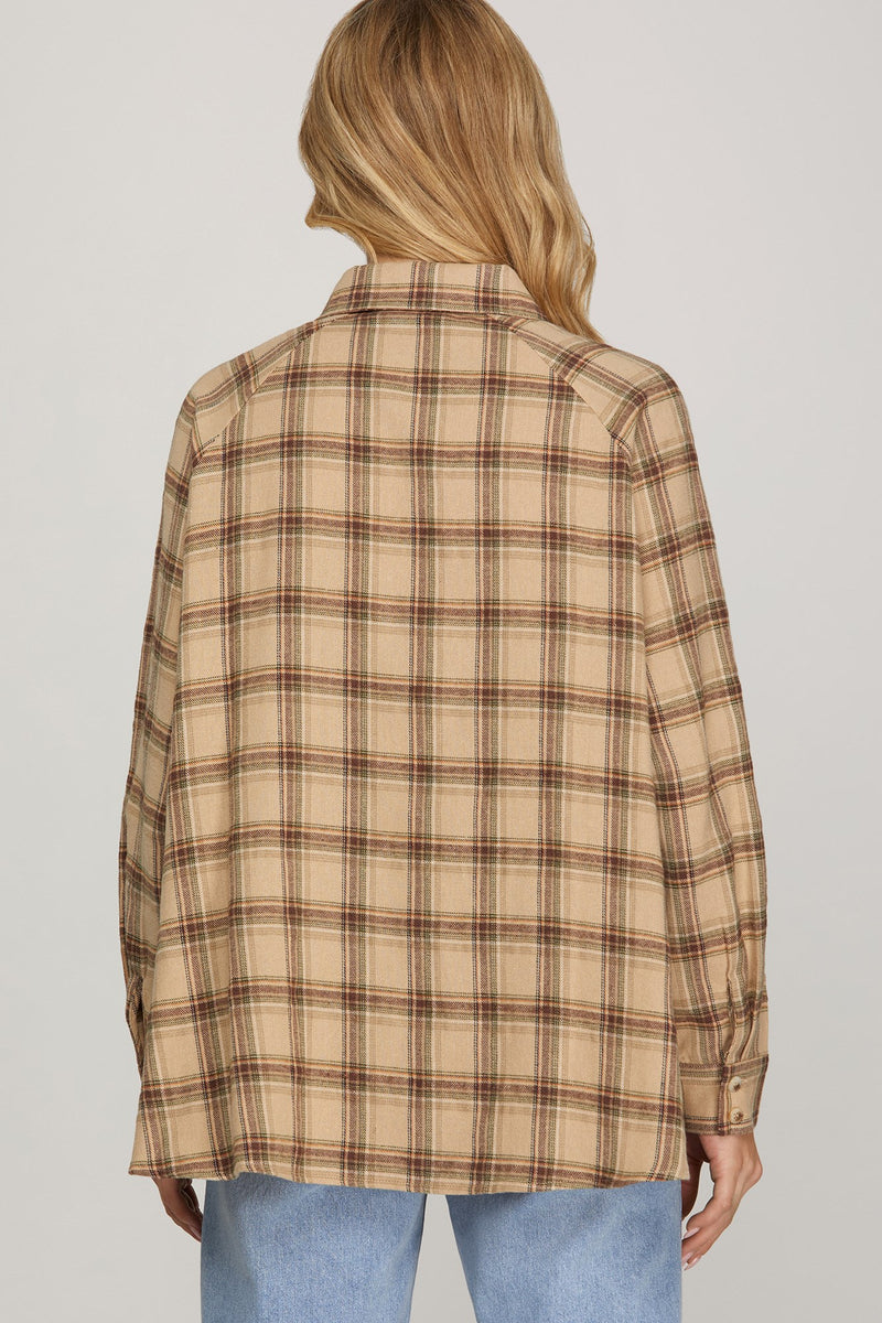 Georgetown Long Sleeve Button Up Flannel - Taupe