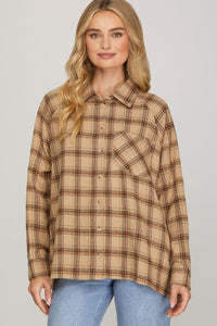Georgetown Long Sleeve Button Up Flannel - Taupe