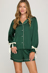 Ribbon & Rest Satin Sleep Shorts + Top Pajamas SET