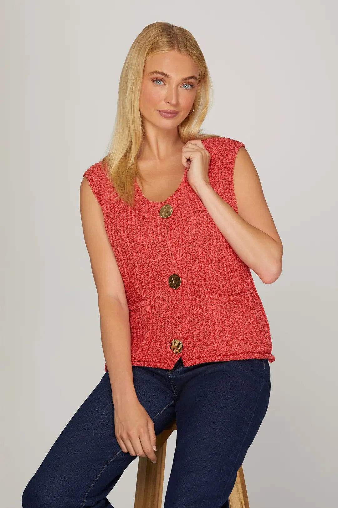 Buttoned Bliss Knit Sweater Vest - Red