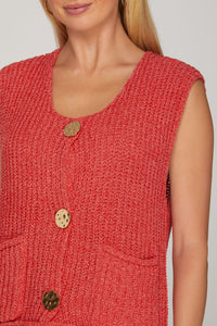 Buttoned Bliss Knit Sweater Vest - Red