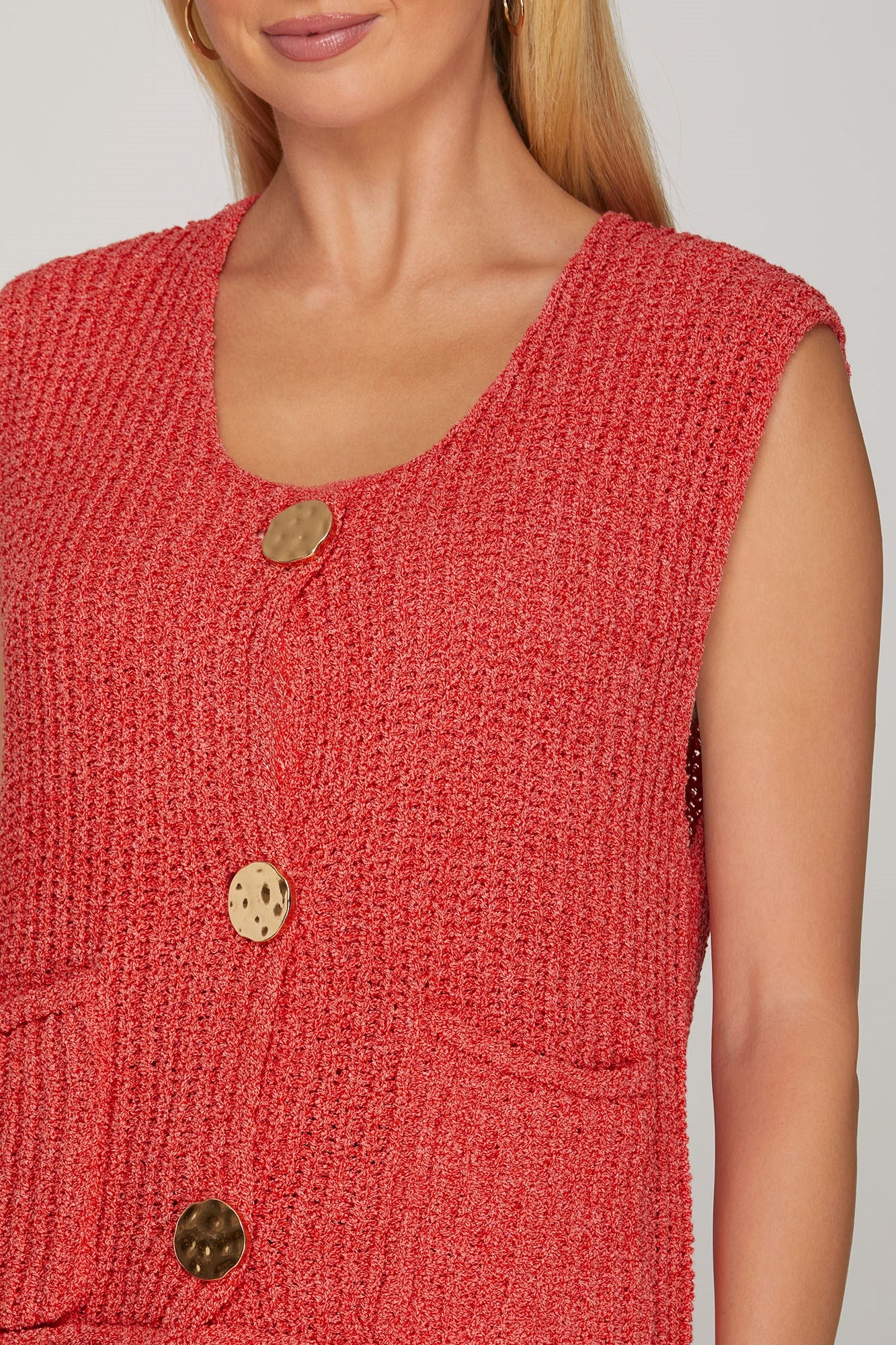 Buttoned Bliss Knit Sweater Vest - Red